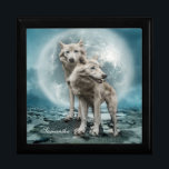 White Wolves and the Moon Gift Box<br><div class="desc">White Wolves and the Moon Display your favorite images on a vibrant tile inlaid into the lid of this beautiful jewelry box. Made of lacquered wood, the jewelry box comes in Golden Oak, Ebony Black, Emerald Green, and Red Mahogany. Soft felt protects your jewelry and collectibles. Box Diameter: 7.125 inches...</div>