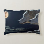 White Wolves In The Full Moon Accent Pillow at Zazzle