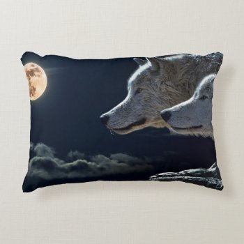 White Wolves In The Full Moon Accent Pillow by AnimalHijinx at Zazzle