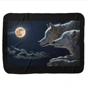 White Wolves in the Full Moon Swaddle Blanket