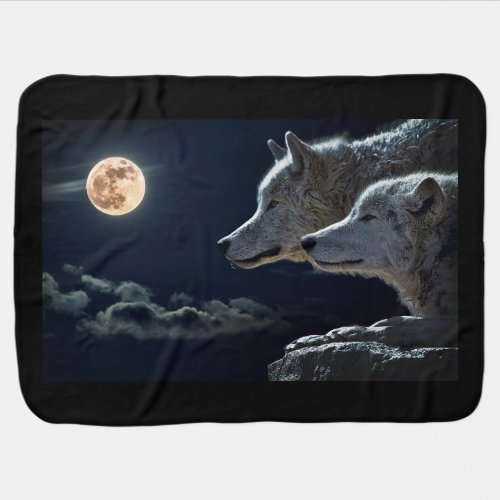 White Wolves in the Full Moon Swaddle Blanket