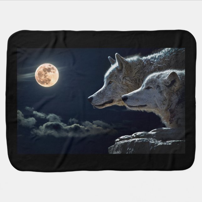White Wolves in the Full Moon Swaddle Blanket (Horizontal)