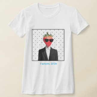 white women’s t-shirt with black polka dots featur