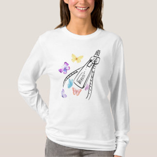 White Women T-Shirt With Butterfly 