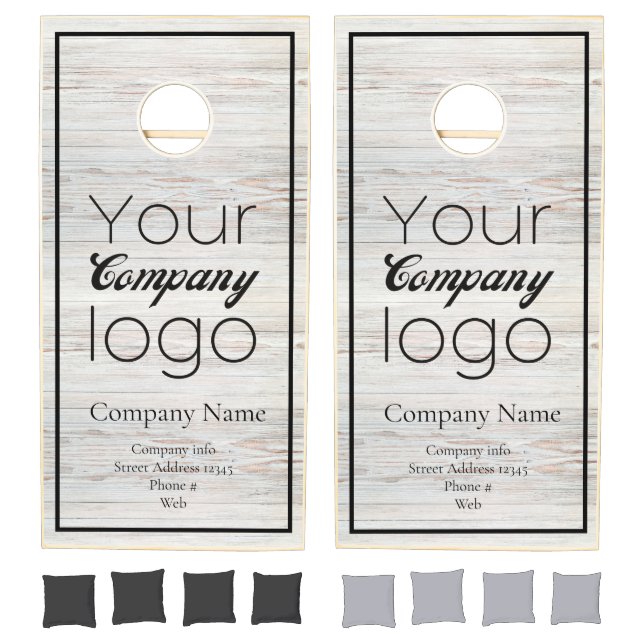 White Wood Black  Script Your Logo Here  Cornhole Set (Set)