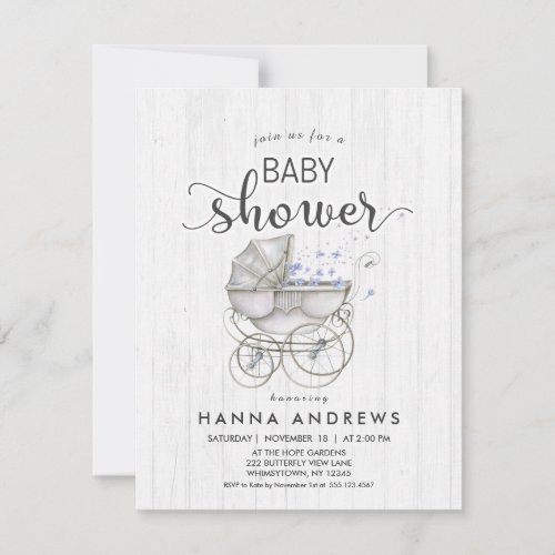 White Wood & Carriage Boy Baby Shower Invitation
