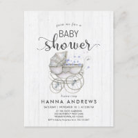 White Wood & Carriage Boy Baby Shower Invitation