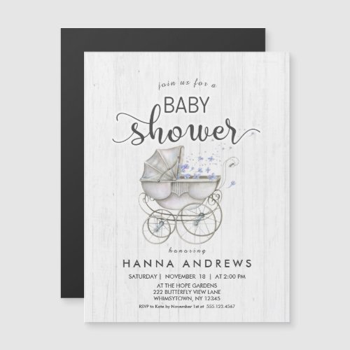 White Wood  Carriage Boy Baby Shower Invitation