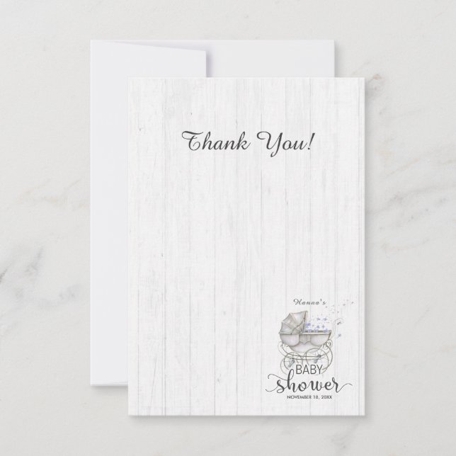 White Wood & Carriage Boy Baby Shower Thank You (Front)