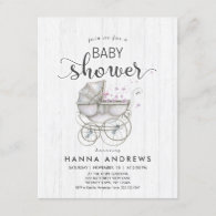 White Wood & Carriage Girl Baby Shower Invitation