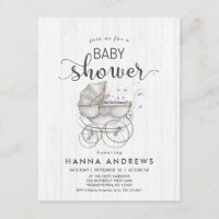White Wood & Carriage Girl Baby Shower Invitation
