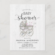 White Wood & Carriage Girl Baby Shower Invitation