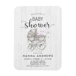 White Wood & Carriage Girl Baby Shower Invitation Magnet