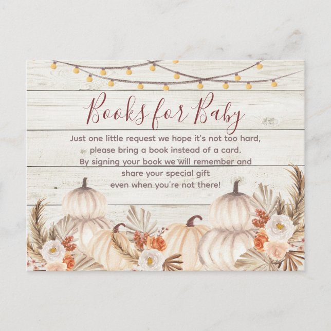 White Wood Cream pumpkin books for baby Invitation (Front)
