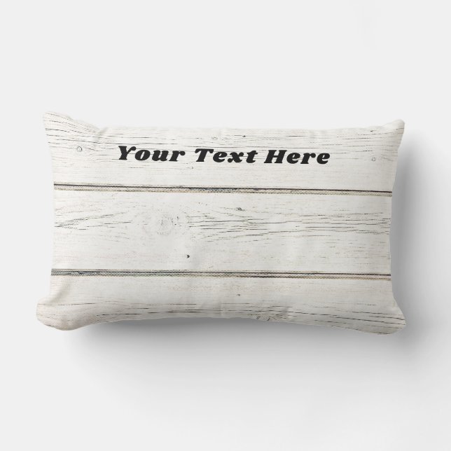 White Wood Effect Rustic Country Chic Personalized Lumbar Pillow (Front)