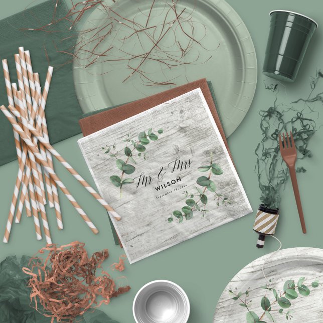 white wood eucalyptus foliage wedding napkins (Creator Uploaded)
