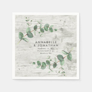white wood eucalyptus foliage wedding napkins