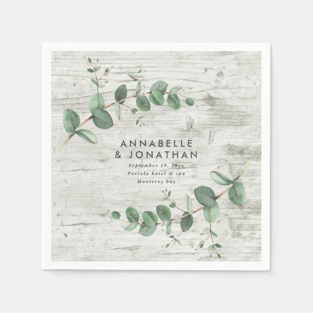 white wood eucalyptus foliage wedding  napkins (Front)