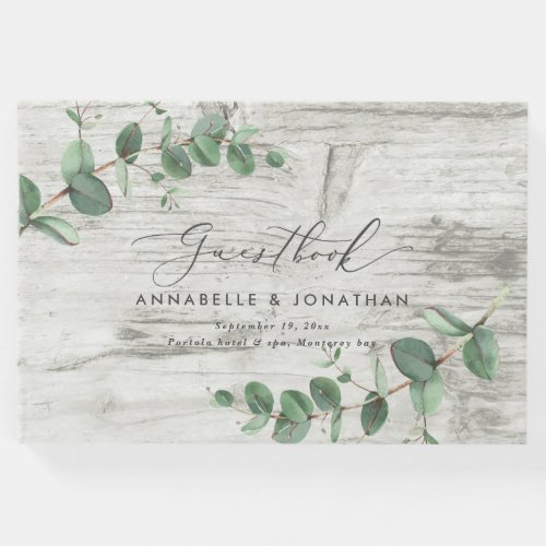 white wood eucalyptus rustic simple guest book