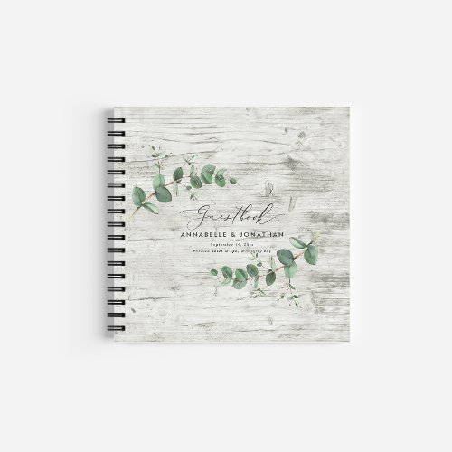 white wood eucalyptus rustic simple guest book