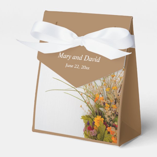 White Wood Fall Flowers Wedding Favor Box (Front Side)