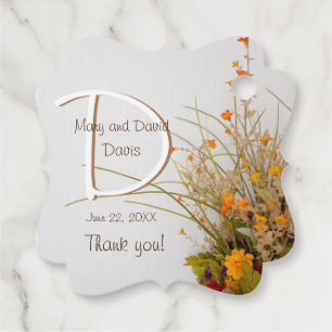 White Wood Fall Flowers Wedding Favor Tag