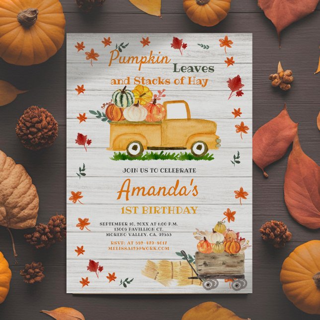 White Wood Fall Harvest Pumpkin Truck Pumpkin Invitation (Creator Uploaded)