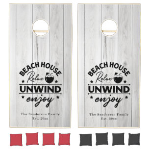White Wood Family Beach House Unwind Relax Cornhole Set