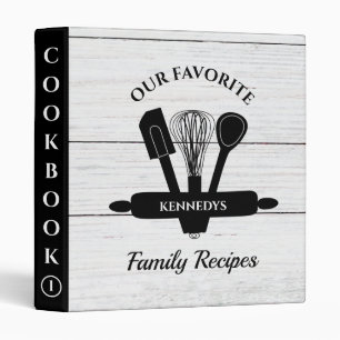 White Wood Family Recipe Personalized Cookbook 3 Ring Binder