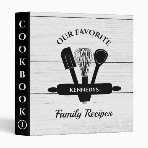 White Wood Family Recipe Personalized Cookbook   3 Ring Binder