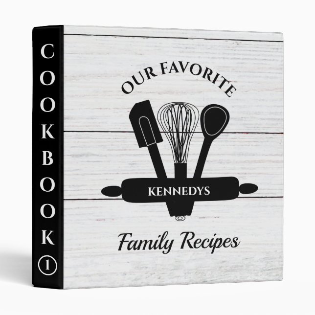 White Wood Family Recipe Personalized Cookbook   3 Ring Binder (Front/Spine)