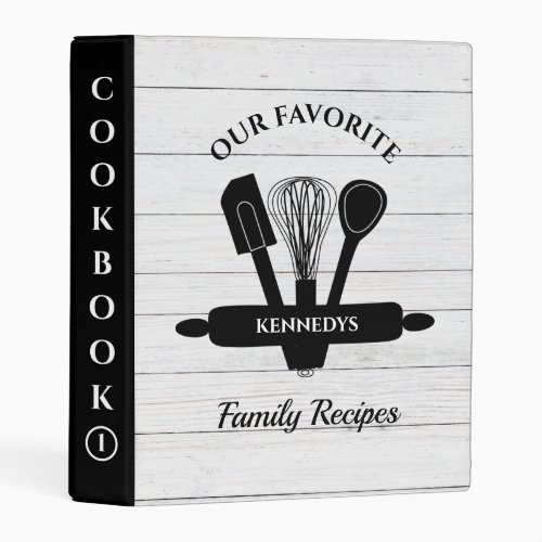 White Wood Family Recipe Personalized Cookbook   Mini Binder