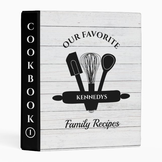 White Wood Family Recipe Personalized Cookbook   Mini Binder (Front/Spine)