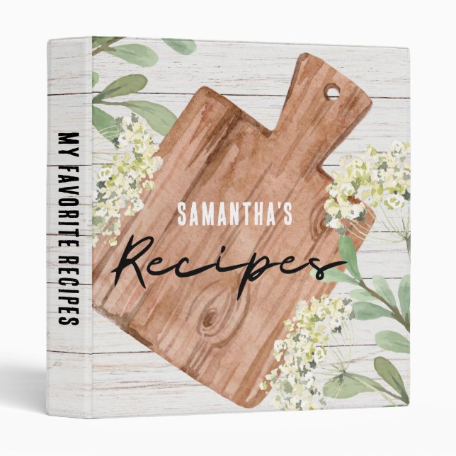 White Wood Farmhouse Cookbook Personalized Recipe  3 Ring Binder (Front/Spine)