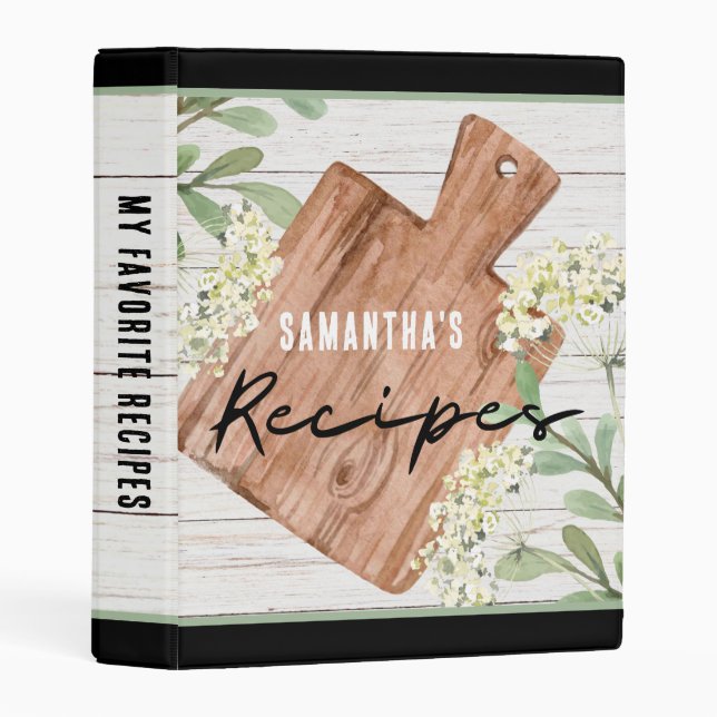 White Wood Farmhouse Cookbook Personalized Recipe  Mini Binder (Front/Spine)