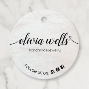 White Wood Floral 2" Round Social Media Hang Tag