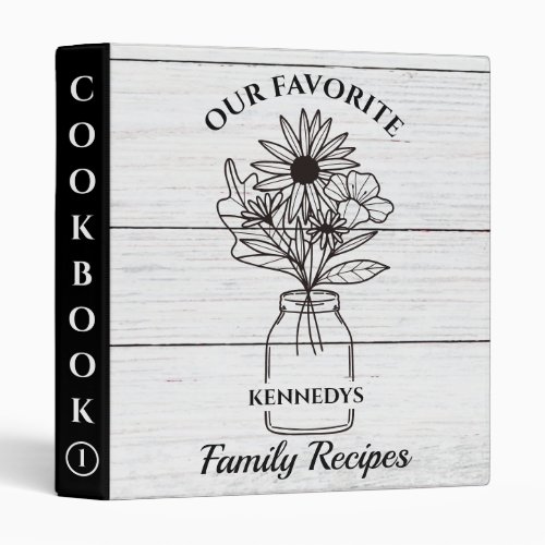 White Wood Floral Family Name Recipe Cookbook    3 Ring Binder