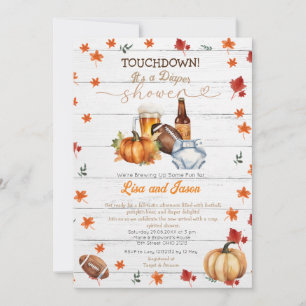 White Wood Football Pumpkin Fall Diaper Shower Invitation