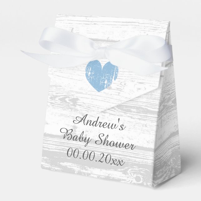 White wood grain boy's baby shower party favor box (Front Side)