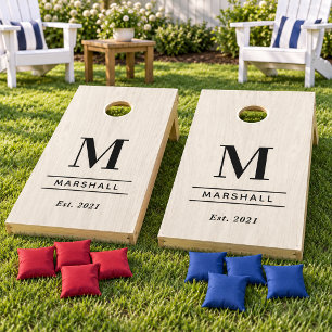 White Wood Grain Monogram Wedding Family Cornhole Set