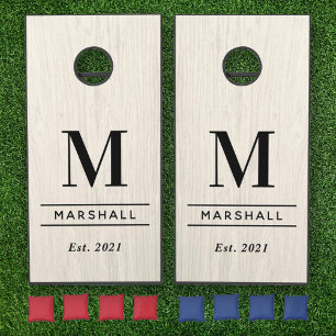 White Wood Grain Monogram Wedding Family Cornhole Set