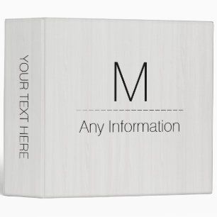 White Wood Grain Texture Monogram 3 Ring Binder