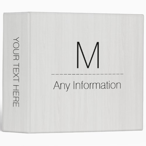 White Wood Grain Texture Monogram 3 Ring Binder