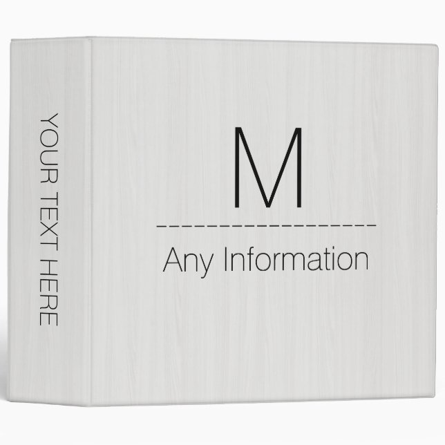 White Wood Grain Texture Monogram 3 Ring Binder (Front/Spine)