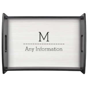 White Wood Grain Texture Monogram Serving Tray