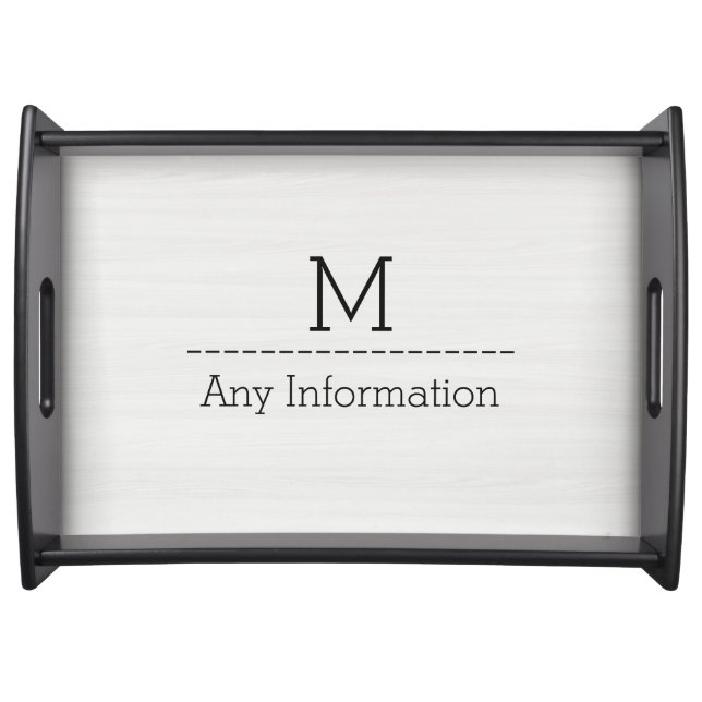 White Wood Grain Texture Monogram Serving Tray (Front)
