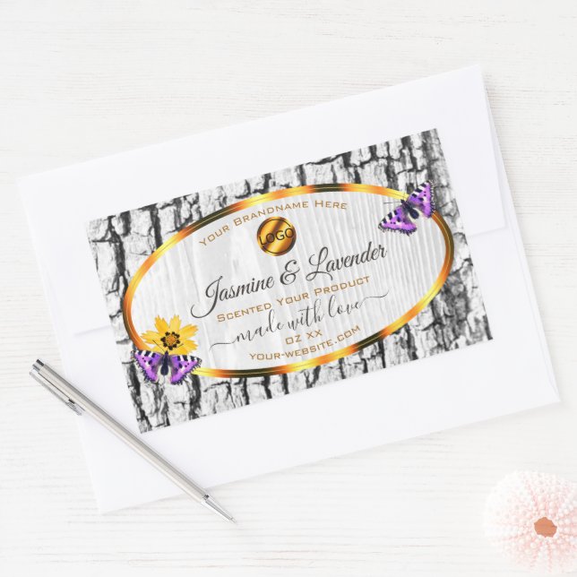 White Wood Grain Tree Bark Product Labels Add Logo (Envelope)