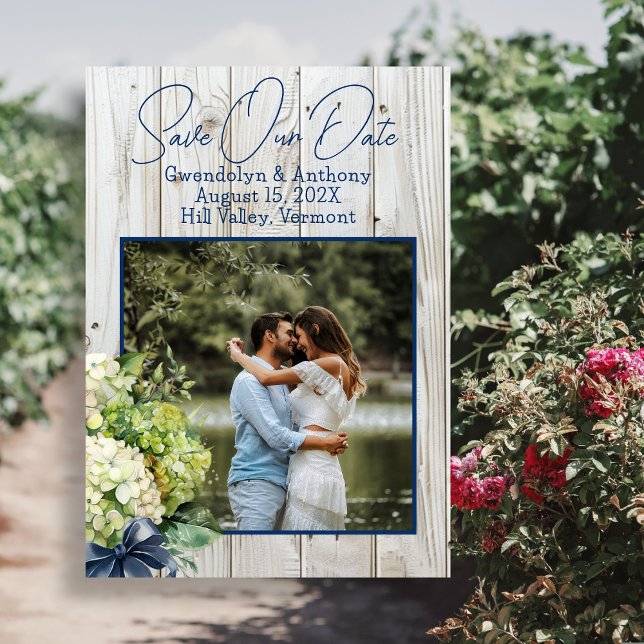 White Wood Green Flowers Photo Save the Date Invitation (Creator Uploaded)