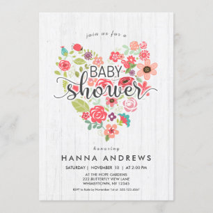 White Wood & Heart Girl Baby Shower Invitation