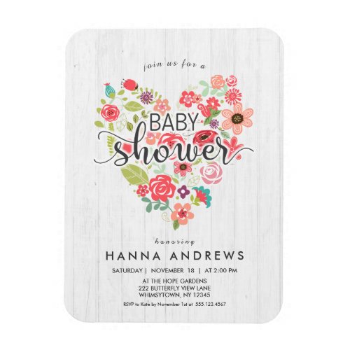 White Wood  Heart Girl Baby Shower Invitation Magnet